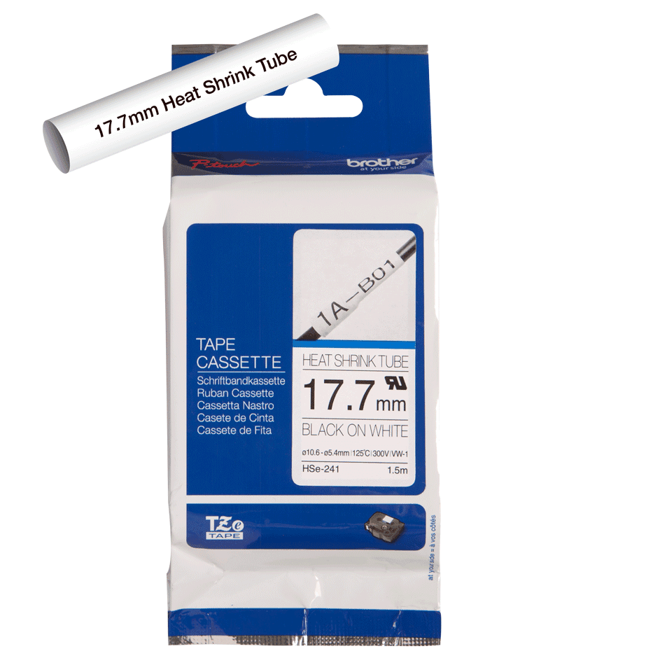 Cartouche pour gaine thermorétractable HSe-241 Brother originale – Noir sur blanc, 17,7 mm de large